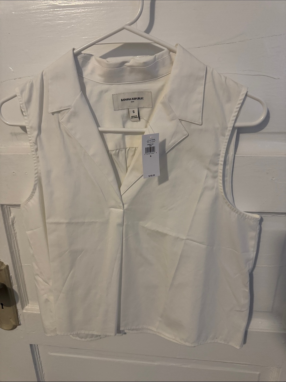 Banana Republic White Sleeveless Collared Top